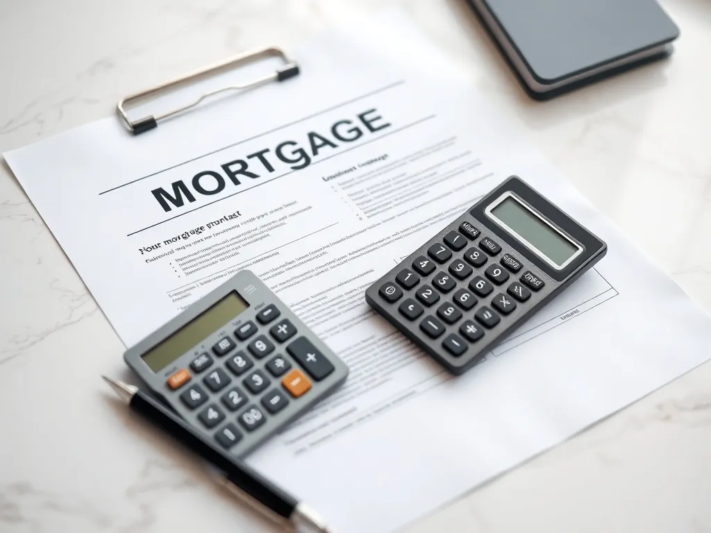 A close up of professional mortgage documents, a calculator,